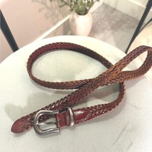 Chestnut Brown woven belt leather 36" with Silver Buckle vintage classic 90s GUC
